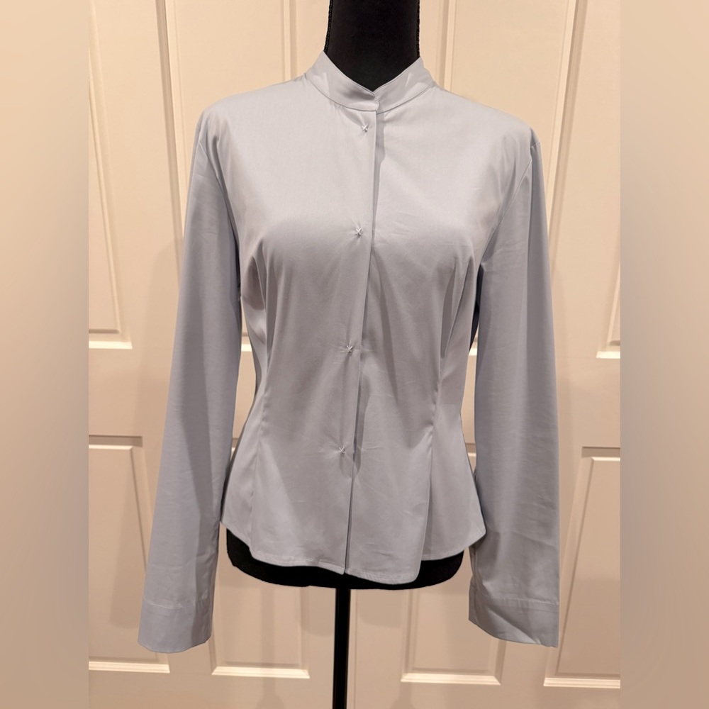 Vintage Piazza Sempione mandarin collar baby blue blouse, perfect condition!